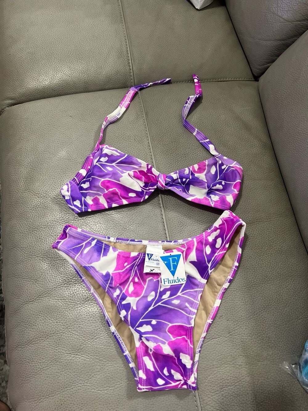 Vintage Fluidos Made in Brazil Purple Floral Tropical Print Bikini Set